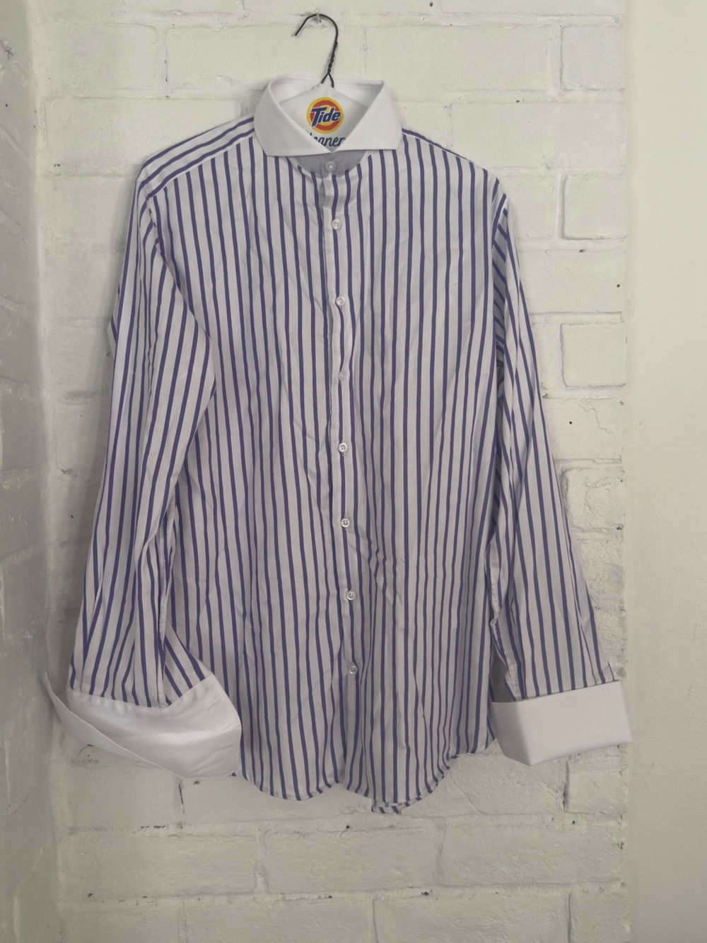 Brisk Purple White Banker Stripe French Cuff Dress Shirt 16 34/35 New